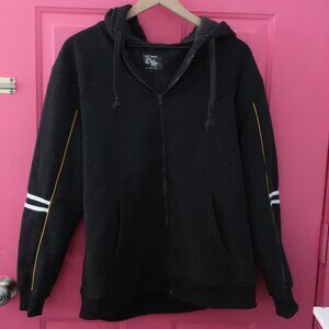 OLD SKOOL Mens Black Zipper Hoodie with Yellow and White Accents Y2K Fashion